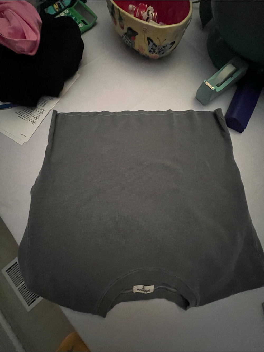 perfectwhitetee Cropped Waffle Crewneck in Gray - Picture 7 of 8